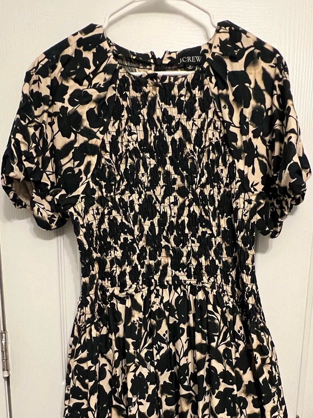 J.CREW Black and Cream Floral Smocked Dress